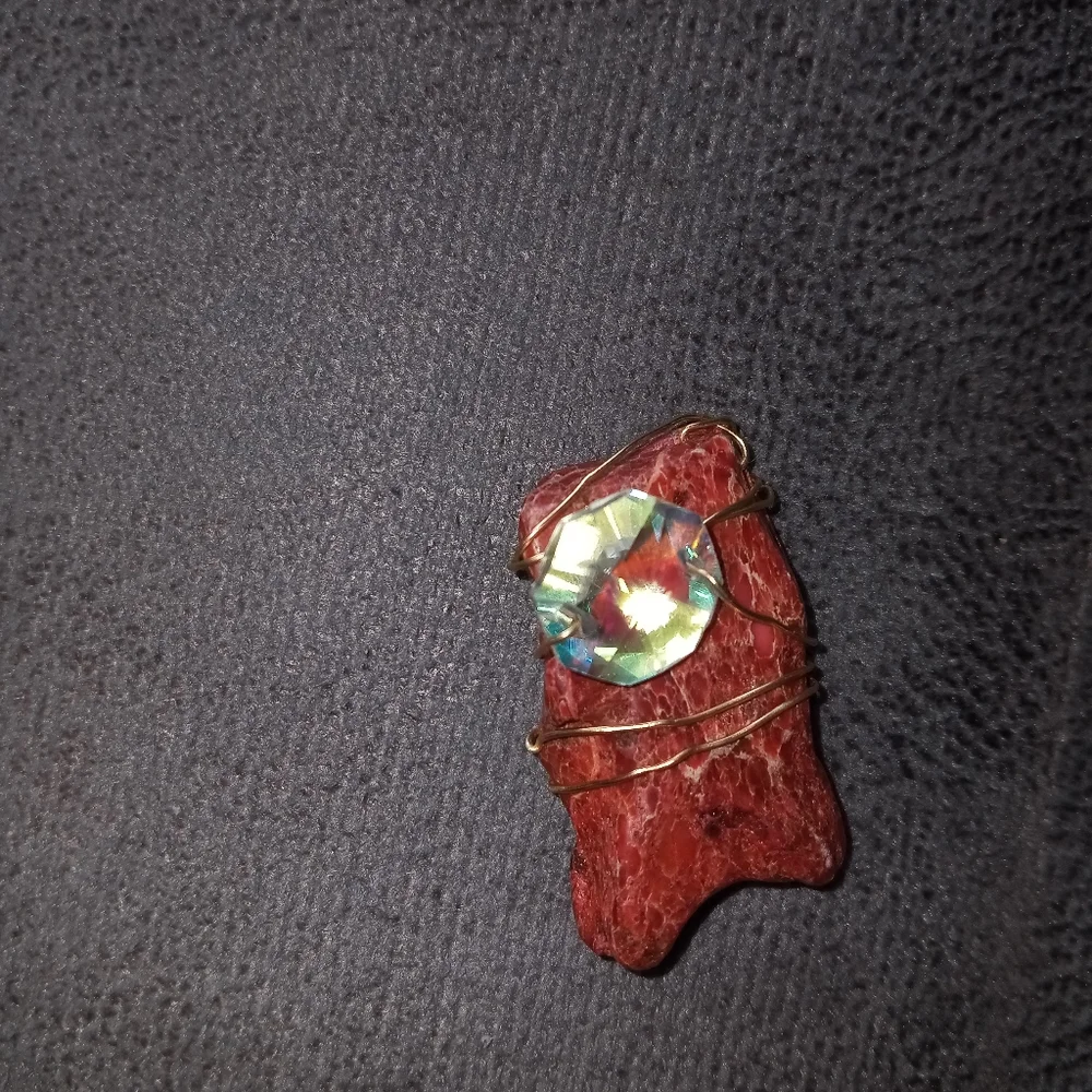 Pink turquoise gemstone wire wrapped iridescent crystal gemstone pendant